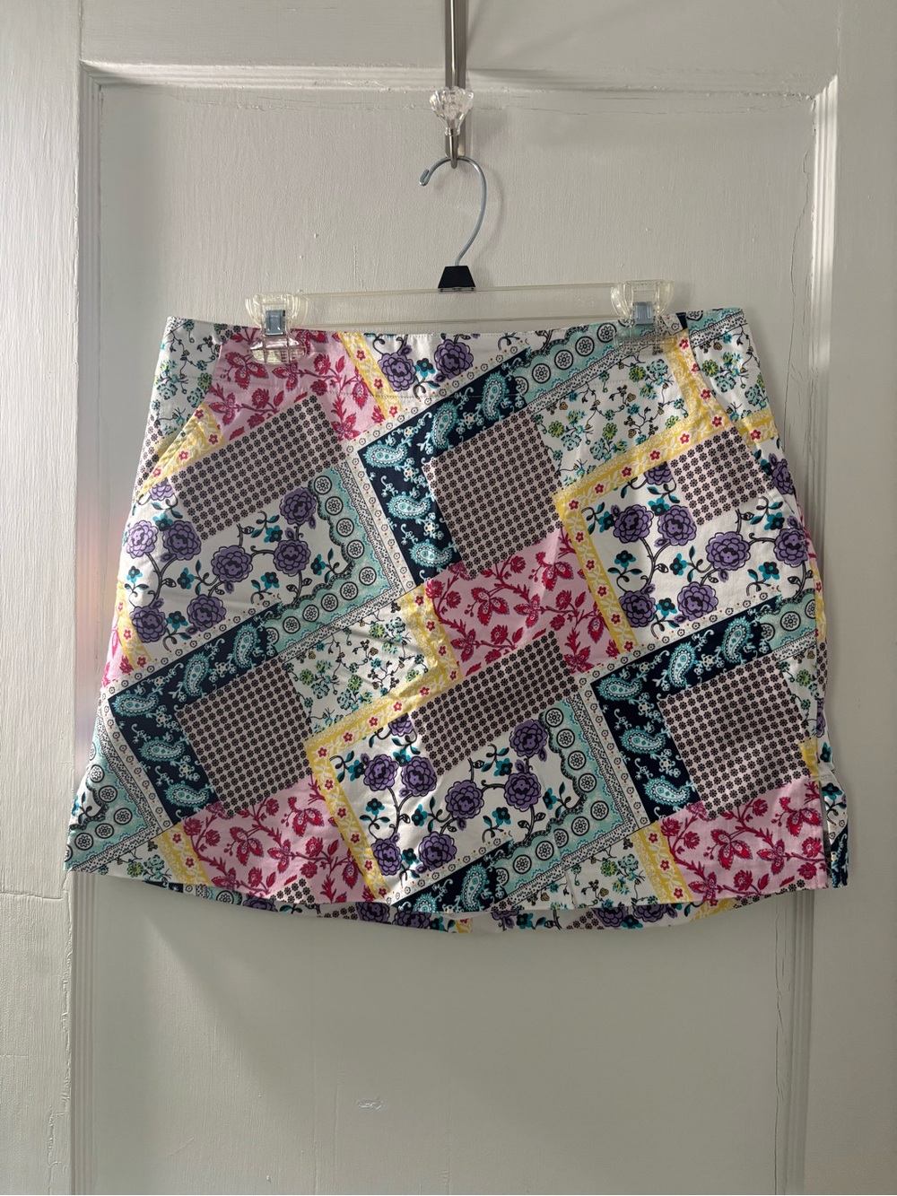 Lady Hagen Patchwork Floral Mini Skort in White, Purple, Teal & Yellow